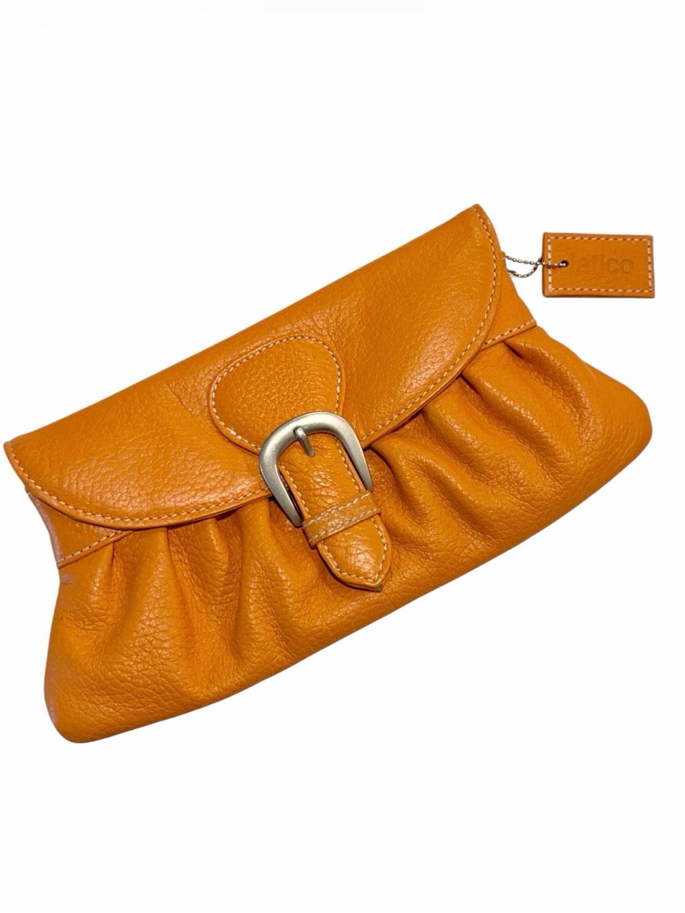 latico Orange Genuine Leather Buckle-Front Clutch Purse